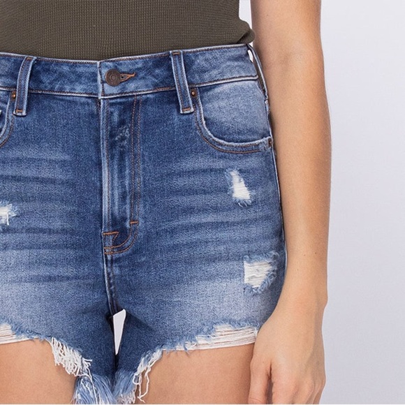 HIDDEN Sophie Distressed Mom Shorts Denim Blue Distressed Women's Shorts - Picture 1 of 7